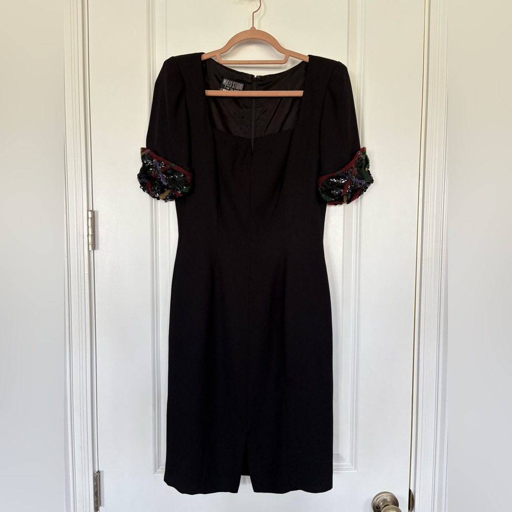 Black Embellished Ruffled Mini Cocktail Dress